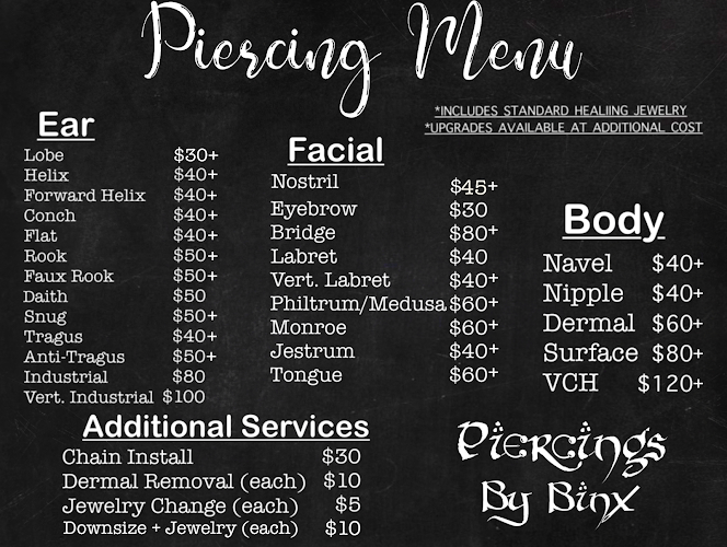 Piercings by Binx tattoo shop in Oklahoma City, Oklahoma