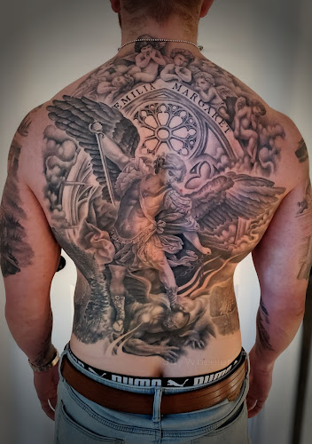 Jay Wheeler at North Main Tattoo Studio tattoo shop in Plymouth, Michigan